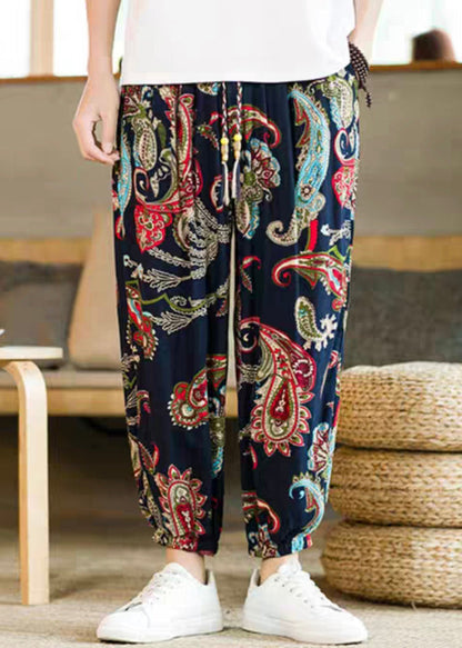Navy Pockets High Waist Cotton Crop Pants Summer