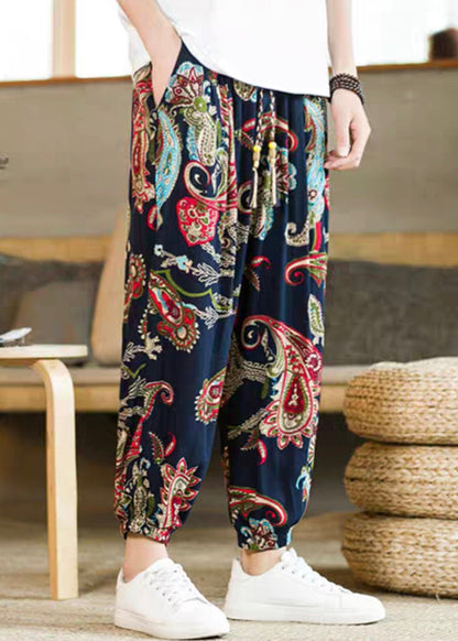 Navy Pockets High Waist Cotton Crop Pants Summer