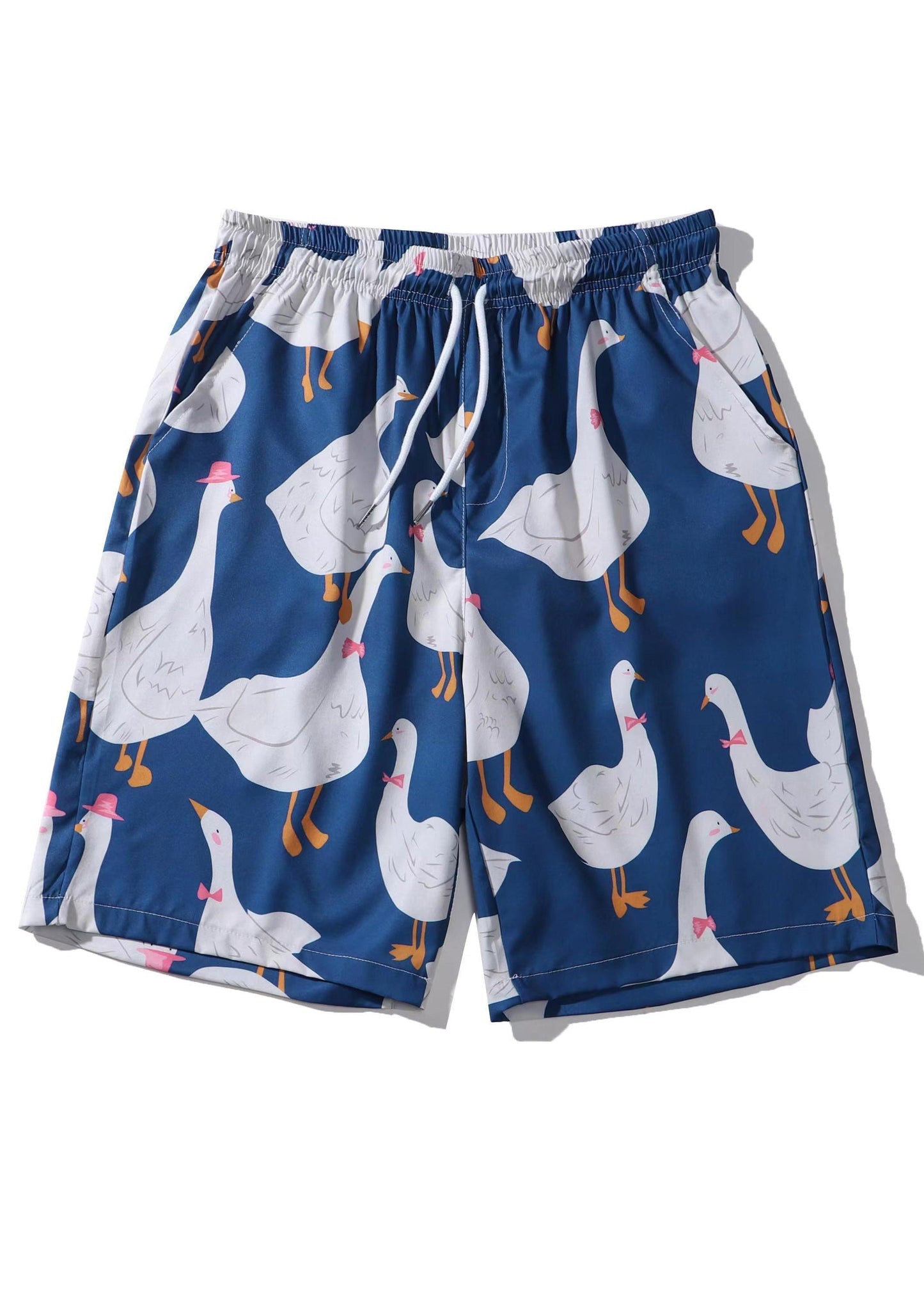 Navy Print Elastic Waist Cotton Pajamas Shorts Summer
