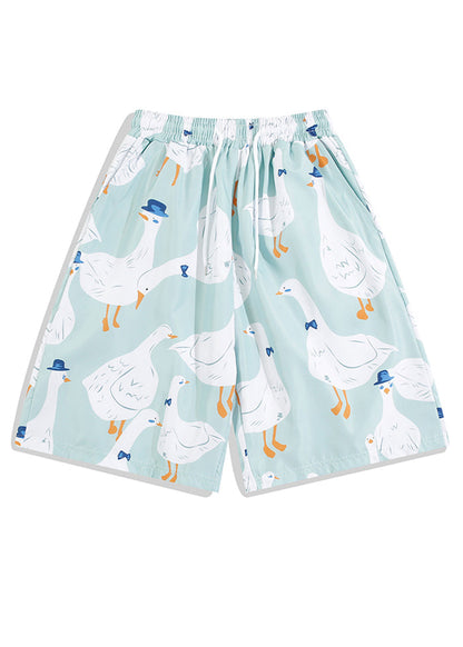 Navy Print Elastic Waist Cotton Pajamas Shorts Summer