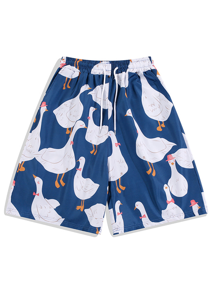 Navy Print Elastic Waist Cotton Pajamas Shorts Summer