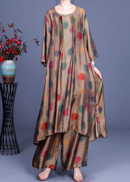 Navy Print Long Smock Wide Leg Chiffon Two Pieces Sets