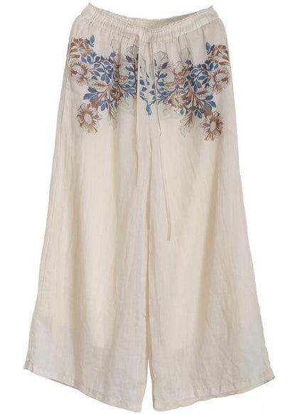 Nude Print Elastic Waist Linen Pants