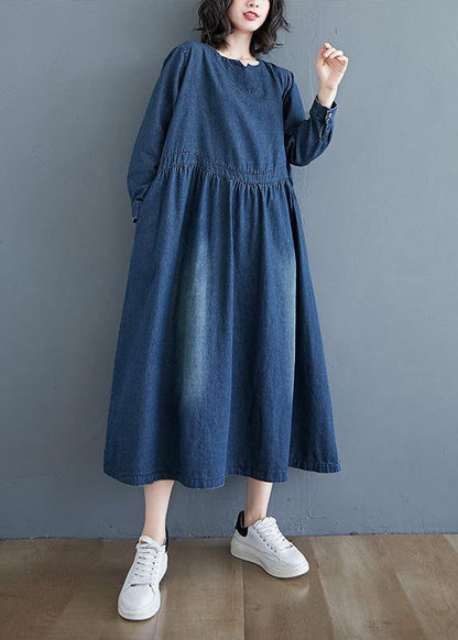 O Neck Cinched Spring Tunic Wardrobes Denim Blue Art Dresses