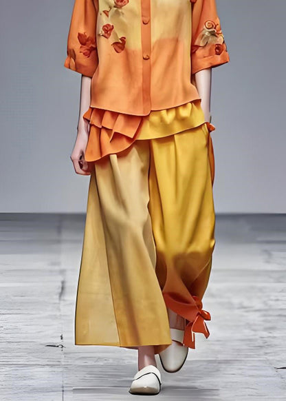 O Neck Print Tops and Pants Cotton Two Piece Set Summer
