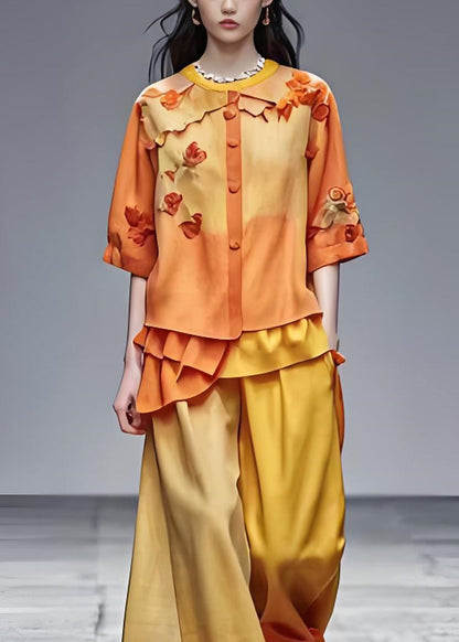 O Neck Print Tops and Pants Cotton Two Piece Set Summer