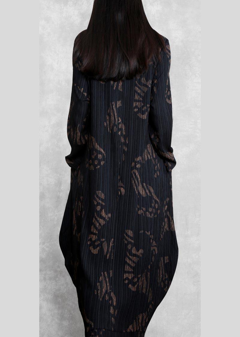 O Neck Spring Tunics Runway Black Print Long Dresses