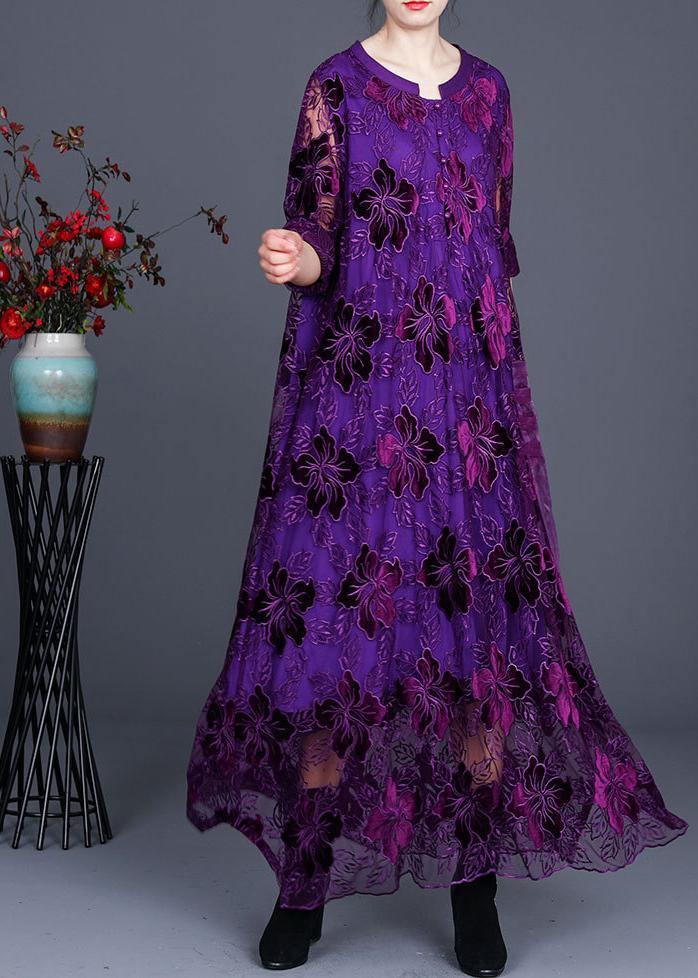 Purple Lace Maxi Dress Caftans Loose Dresses