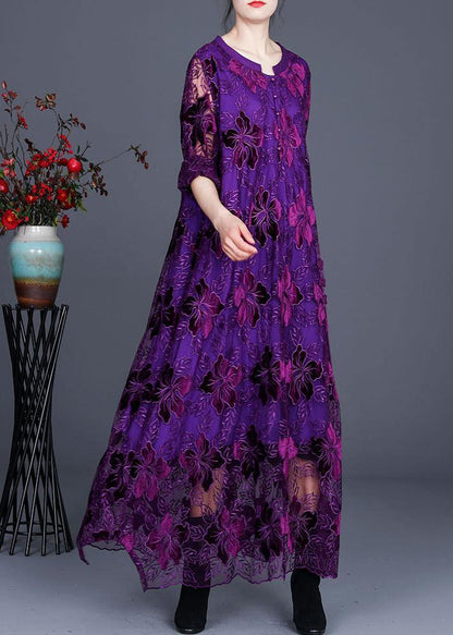 Purple Lace Maxi Dress Caftans Loose Dresses