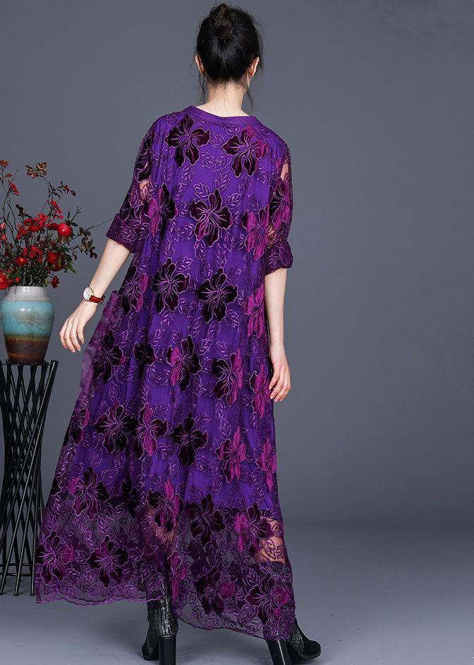 Purple Lace Maxi Dress Caftans Loose Dresses