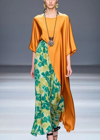 Orange Asymmetrical Patchwork Silk Party Dress Bracelet Sleeve