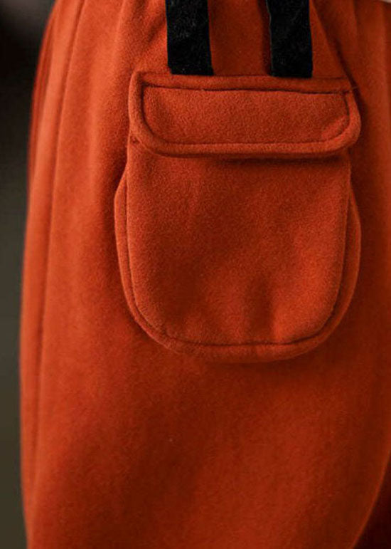 Orange Cinched Pockets Warm Fleece Pants Winter