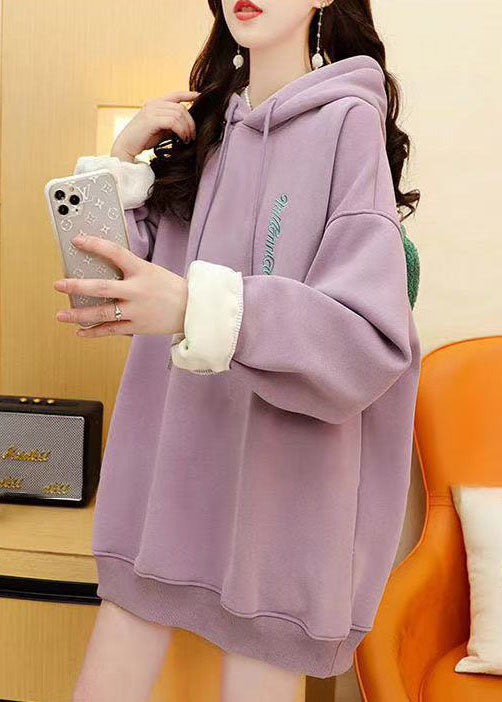 Orange Hooded Graphic Warm Fleece Sweatshirts Tracksuits Winter