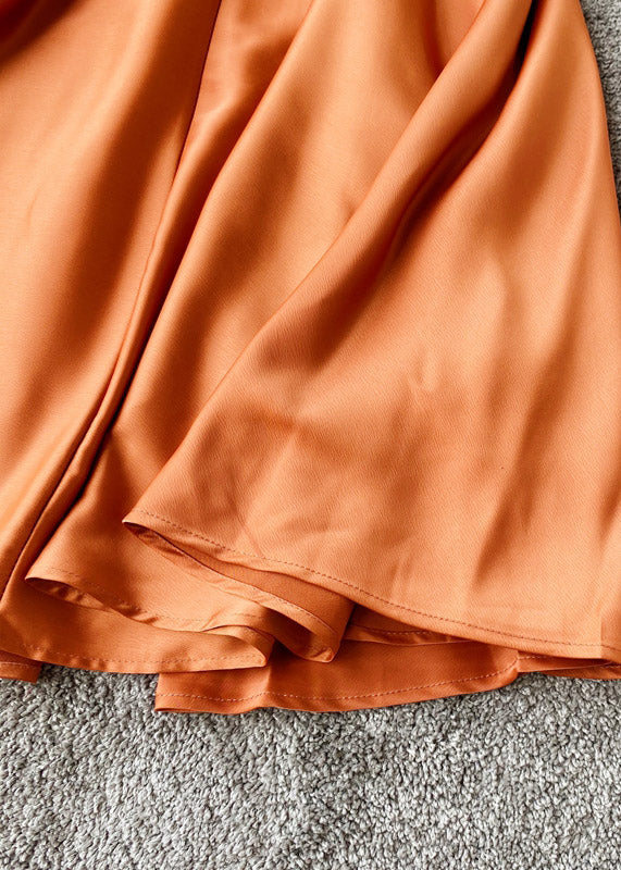 Orange V Neck Patchwork Silk Slip Maxi Dress Summer