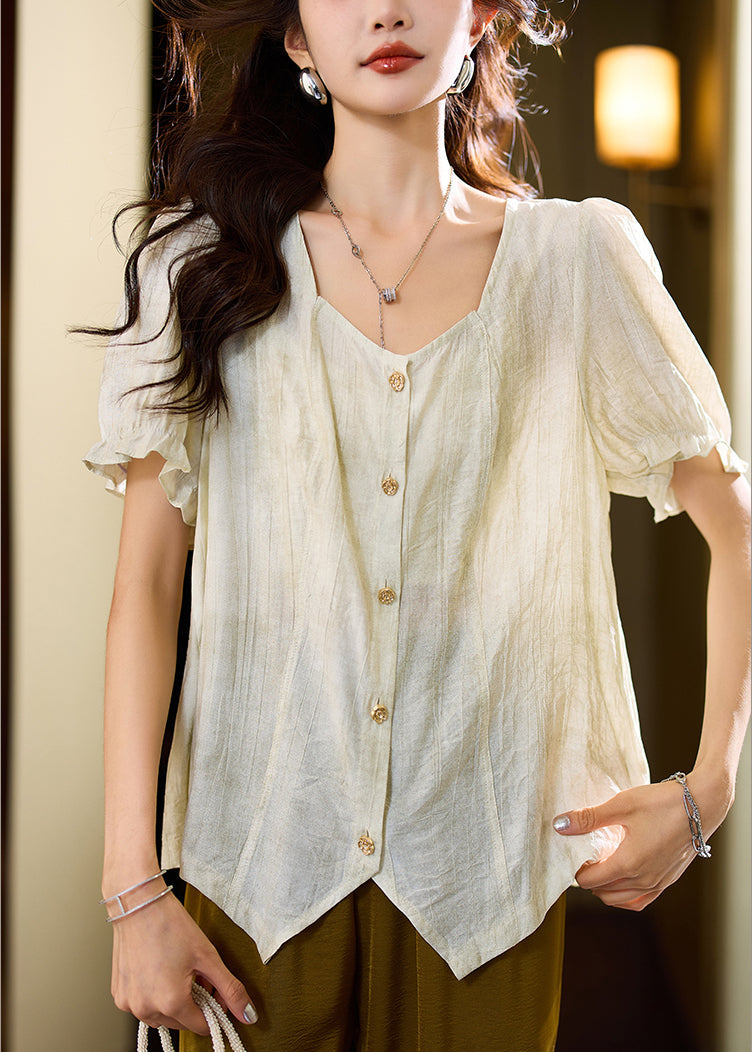 Pink Asymmetrical Button Chiffon Shirt Short Sleeve