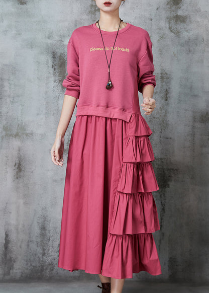 Pink Asymmetrical Patchwork Cotton Holiday Dress Spring