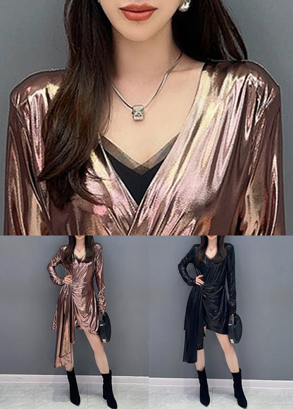 Pink Asymmetrical Wrinkled Cotton Dress Long Sleeve