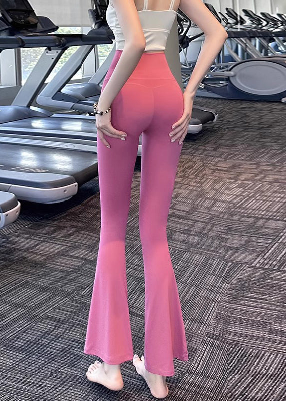 Pink High Waist Tummy Control Nylon Flare Yoga Pants