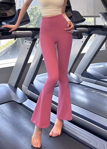 Pink High Waist Tummy Control Nylon Flare Yoga Pants