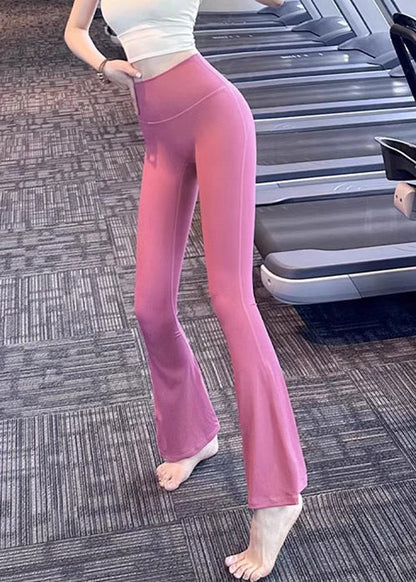 Pink High Waist Tummy Control Nylon Flare Yoga Pants