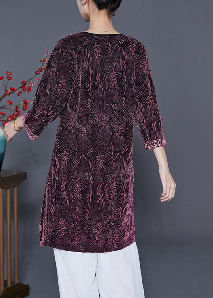 Pink O-neck Embroideried Silk Vacation Dresses Bracelet Sleeve