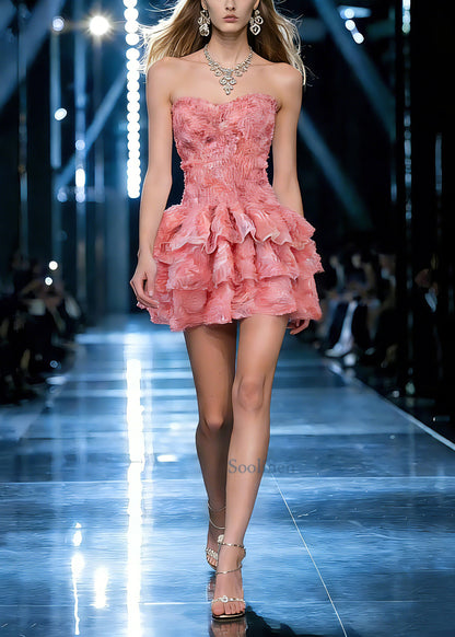 Pink Patchwork Tulle Mid Dresses Summer