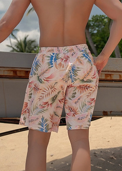 Pink Print Cotton Shorts Elastic Waist Summer