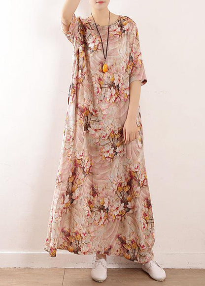 Pink Print Oriental Summer Maxi Dress