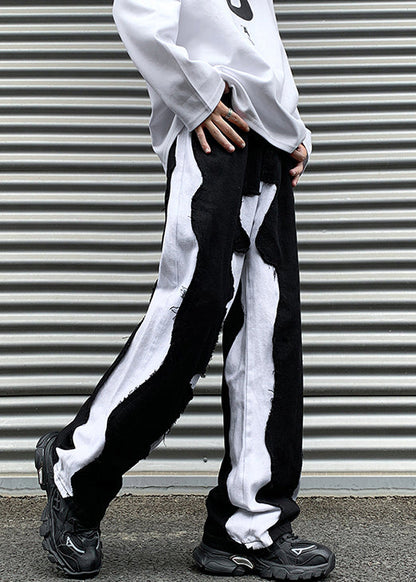 Pink Rough Edge Patchwork Denim Pants Fall