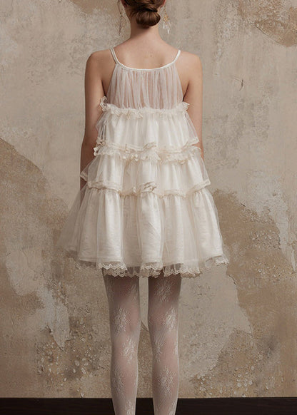 Pink Ruffled Patchwork Tulle Mini Dresses Summer