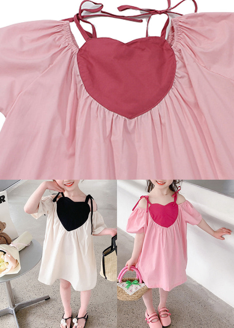 Pink Slash Neck Wrinkled Cotton Slip Mid Dress Sleeveless