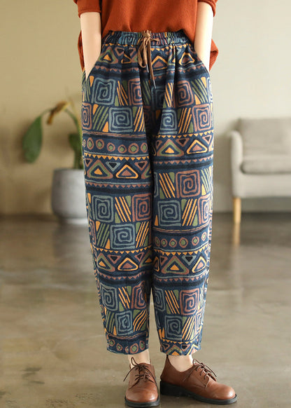 Plaid Pockets Elastic Waist Crop Pants Summer