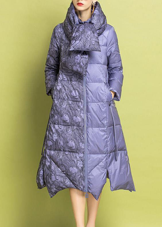 Purple Embroideried Asymmetrical Design Fine Cotton Filled Parkas Winter