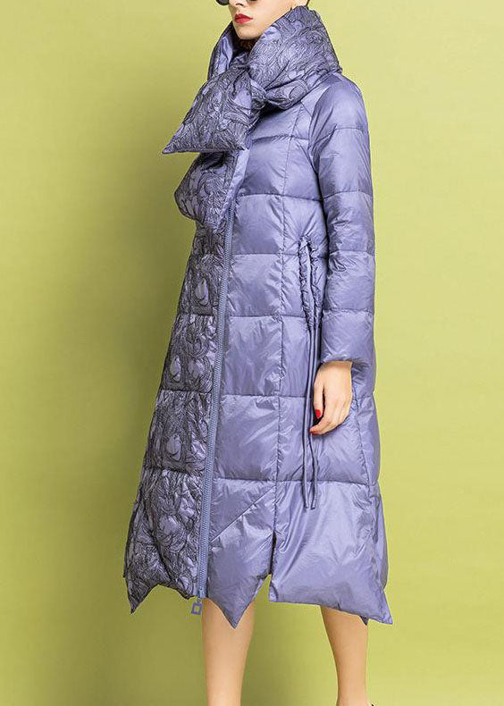 Purple Embroideried Asymmetrical Design Fine Cotton Filled Parkas Winter