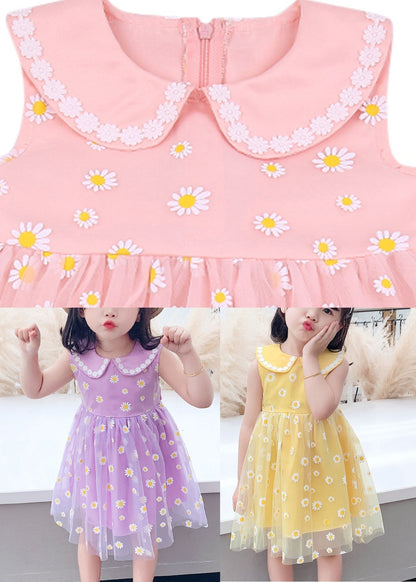 Purple Wrinkled Tulle Kids Party Long Dress Sleeveless