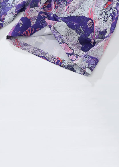 Purple Lace Up Elastic Waist Cotton Summer Shorts