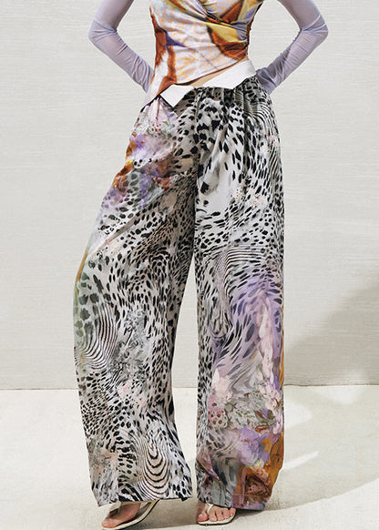 Purple Leopard High Waist Cotton Wide Leg Pants Summer