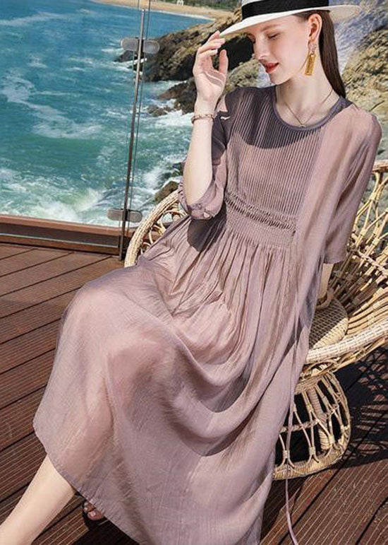 Purple O Neck Patchwork Silk Holiday Dresses Summer