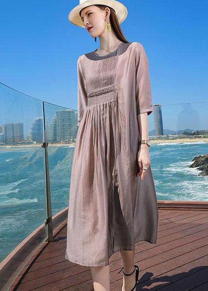 Purple O Neck Patchwork Silk Holiday Dresses Summer