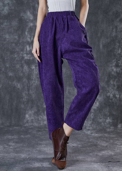 Purple Oversized Pockets Corduroy Harem Pants Spring