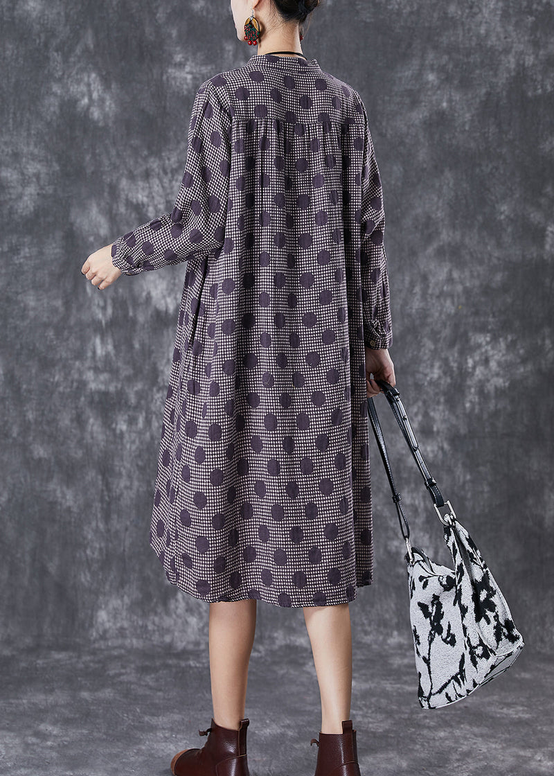 Purple Oversized Print Cotton Vacation Dresses Fall