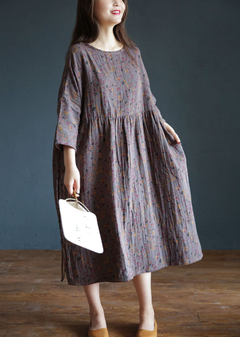 Purple Oversized Print Exra Large Hem Cotton Holiday Dress Spring