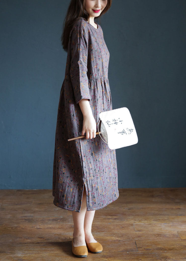 Purple Oversized Print Exra Large Hem Cotton Holiday Dress Spring