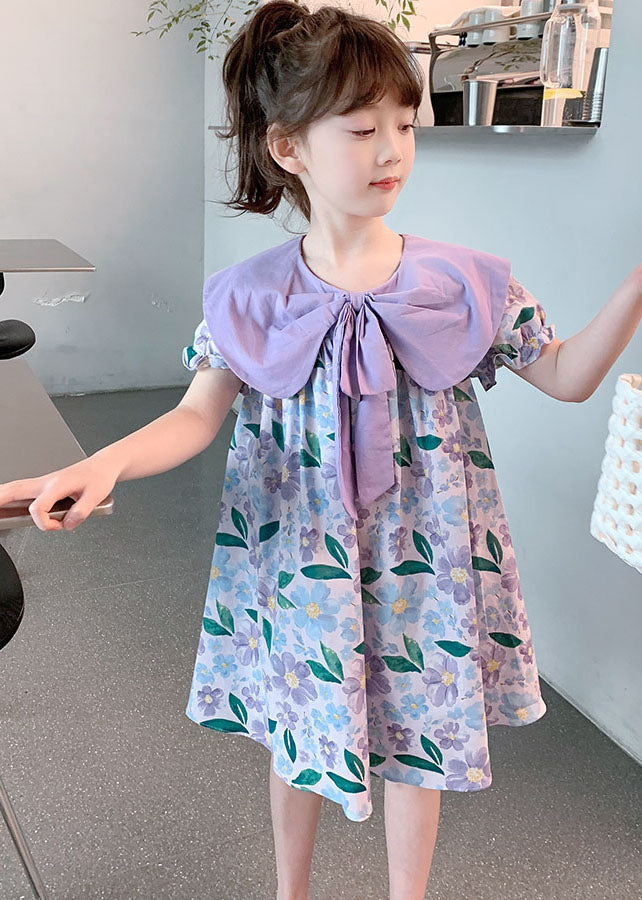 Purple Print Wrinkled Patchwork Cotton Baby Dress Summer