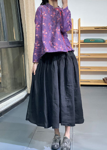 Purple Stand Collar Print Fine Cotton Filled Coats Winter