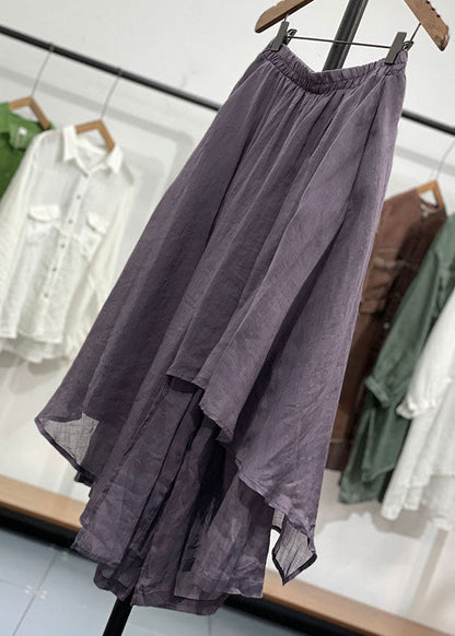 Purple Wrinkled Asymmetrical Patchwork Linen Pants Skirts Summer