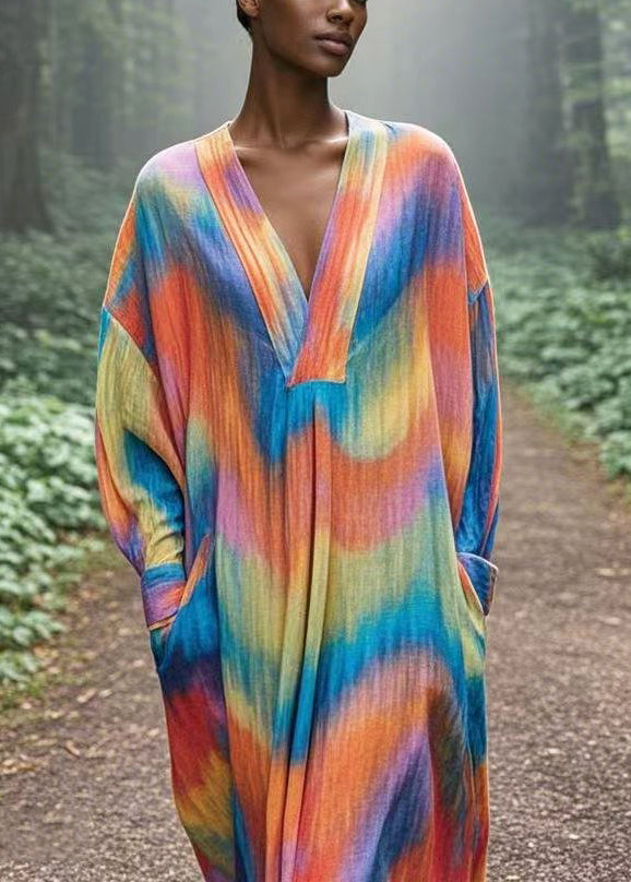 Rainbow Oversized Tie Dye Cotton Robe Dresses Spring