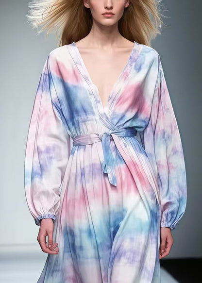 Rainbow Tie Dye Chiffon Tunic Dress Spring