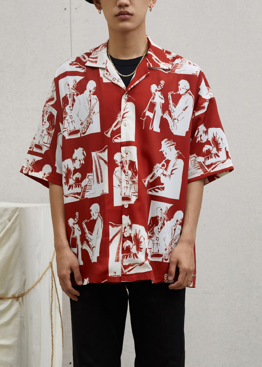 Red Button Print Cotton Shirts Summer