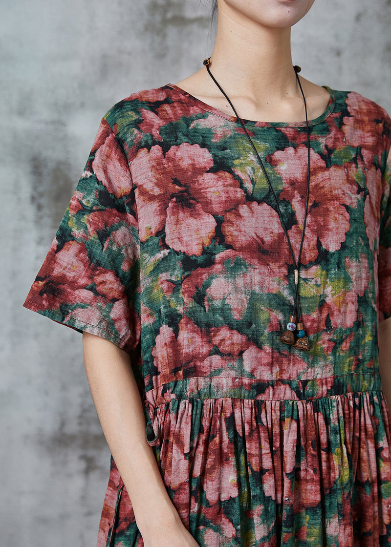 Red Cinched Linen Holiday Dress Summer